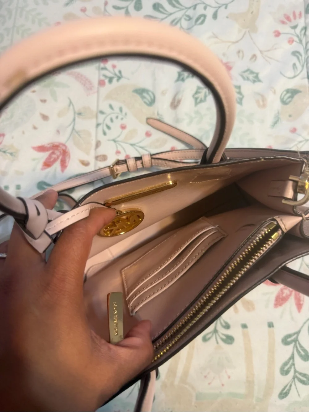 MICHAEL KORS Pebbled Leather Mini Tote in Blush